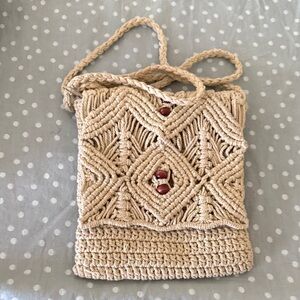 Handcrafted Beige Macramé Crossbody Bag